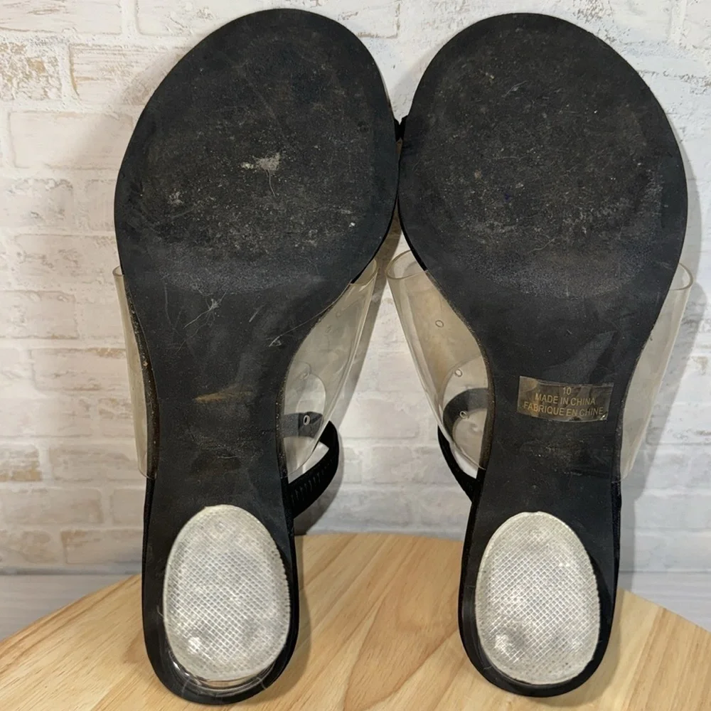 Jeffrey Campbell Clear Stretch Strap Acrylic Translucent Block Heel Sandal Heels